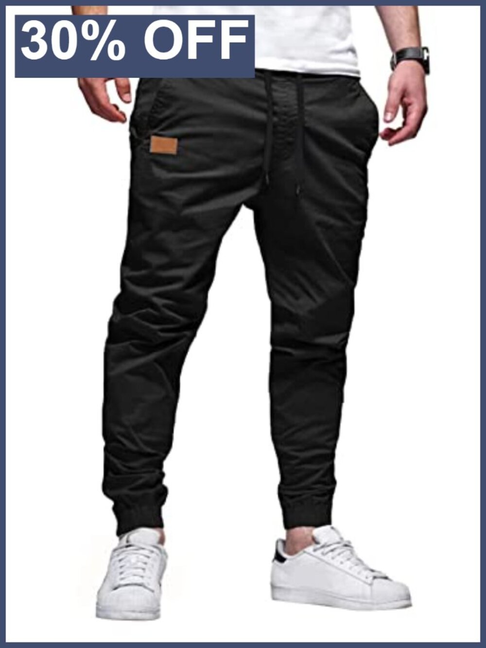 Mens Cotton Stretch Twill Joggers Tapered Leg Drawstring Casual